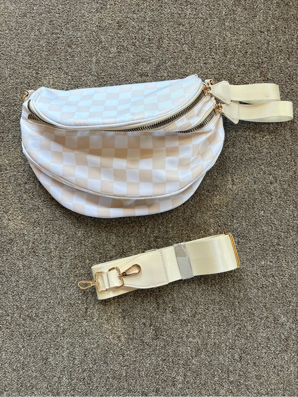 Cream Checkerboard Crossbody Belt Bag - Unbranded